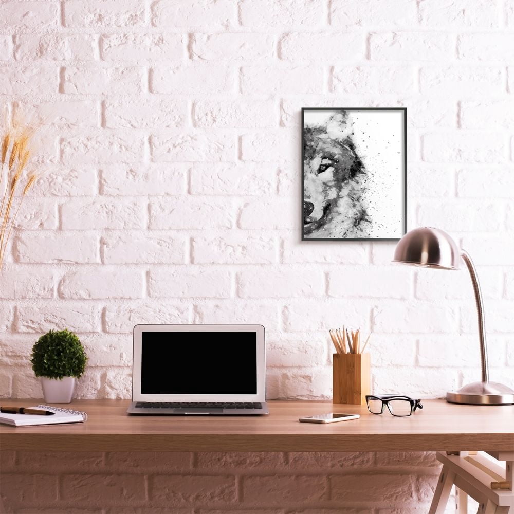 Stupell Industries Forest Wolf Wild Animal Watercolor Pop Black White Framed Wall Art Design by Brandon Wong, 16" x 20", Black Framed