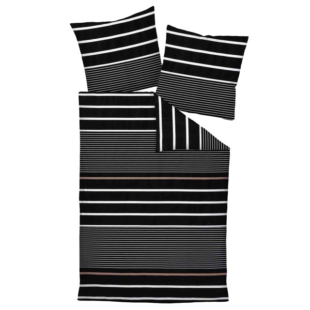 Janine Ropa de cama 2 piezas - J.D., macrosatinado, algodón mercerizado, acabado seda, a rayas Turrón/negro 155x220cm