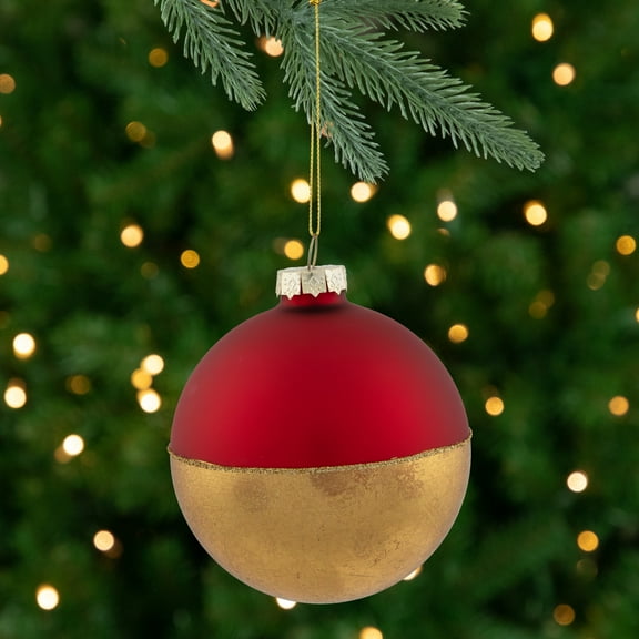 3.5" Red and Gold Glass Ball Christmas Ornament