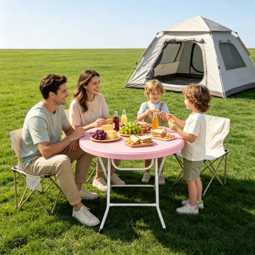 31.5" Round Folding Table, HDPE Cocktail & Bistro Table, Tool-Free Setup, Foldable for Outdoor Parties, Weddings, Cafes & Backyard, Pink