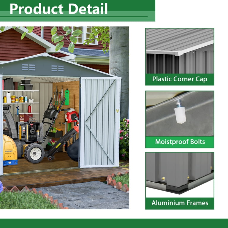 LZBEITEM 10x8 ft. Big Yard Metal Outdoor Storage Shed, Galvanized