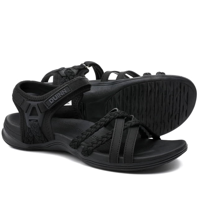 Sandalias deportivas de senderismo para mujer UBFEN, tiras ajustables, negras, talla 7
