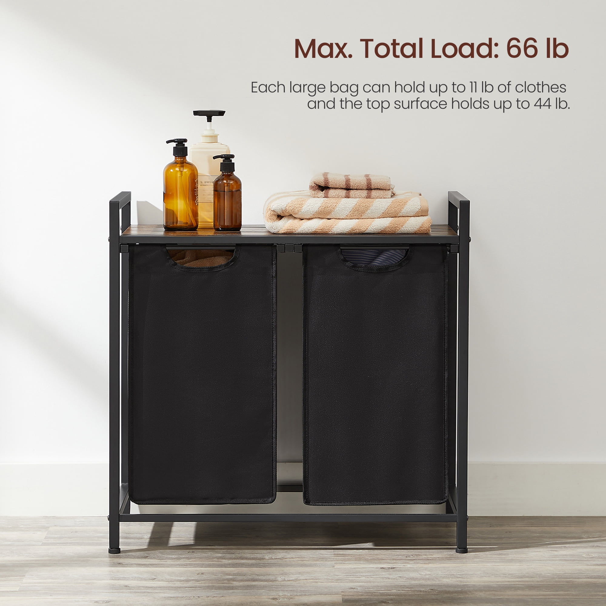 Laundry Hamper Organizer Laundry Basket Laundry Sorter with 2 Pull-Out and Removable Bags, Metal Frame, 2 x 12.1 Gallons, 28.8 x 13 x 28.4 Inches