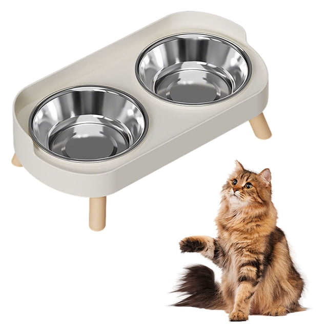 Comedero Doble Para Gatos Comedero Con Inclinación Para Agua Y Comida Comedero Integrado De Acero Inoxidable Para Gatos Y Comedero Para Agua Y Comida