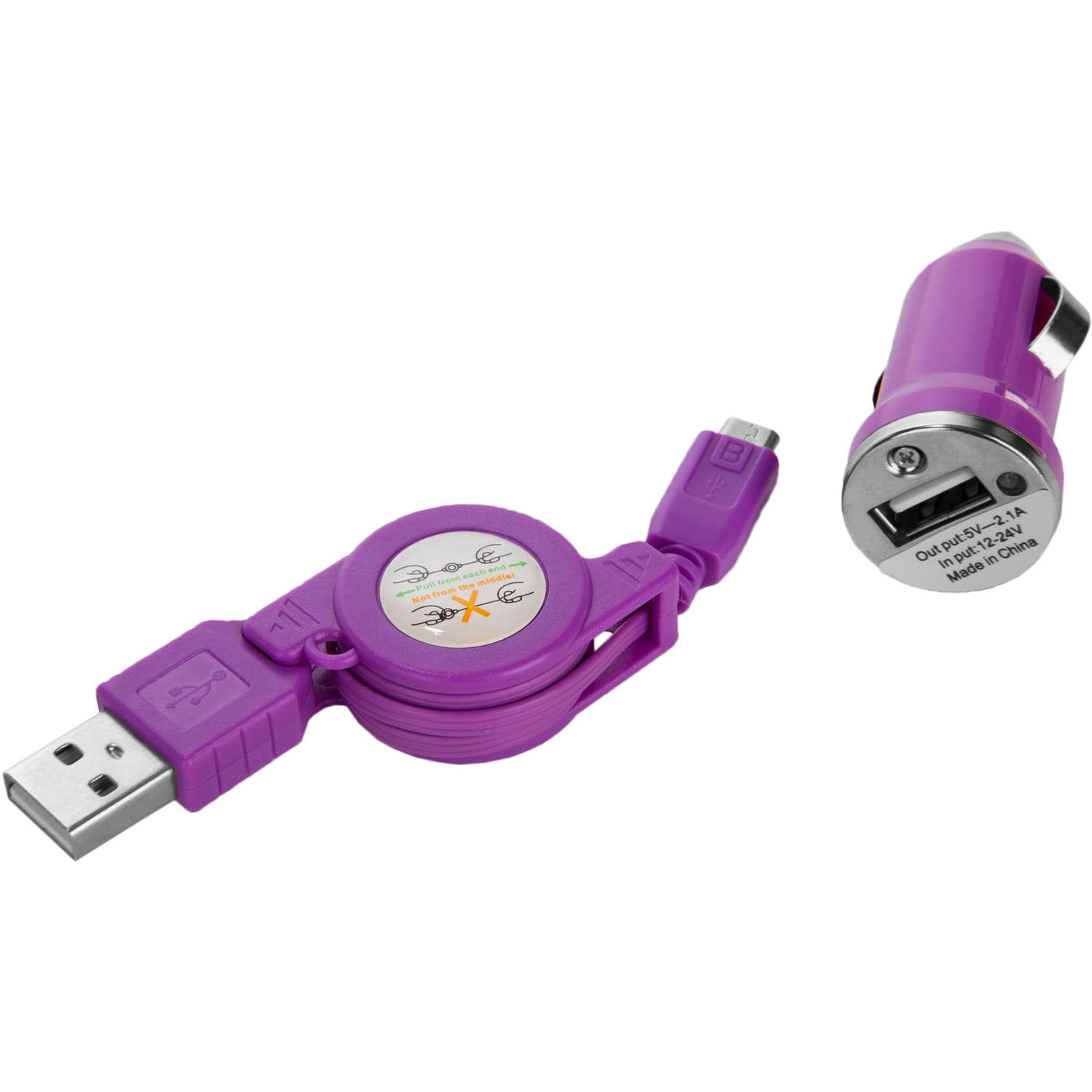 Universal Retractable 2.1A mini USB Car 3 Feet Charger Cable with Micro USB compatible with all Tablet and Android Devices with Micro USB Access