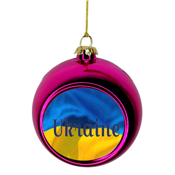 Flag Ukraine Ukrainian Waving Bauble Christmas Ornaments Pink Tree Xmas Com - Christmas House Decorations Outside Ukraine