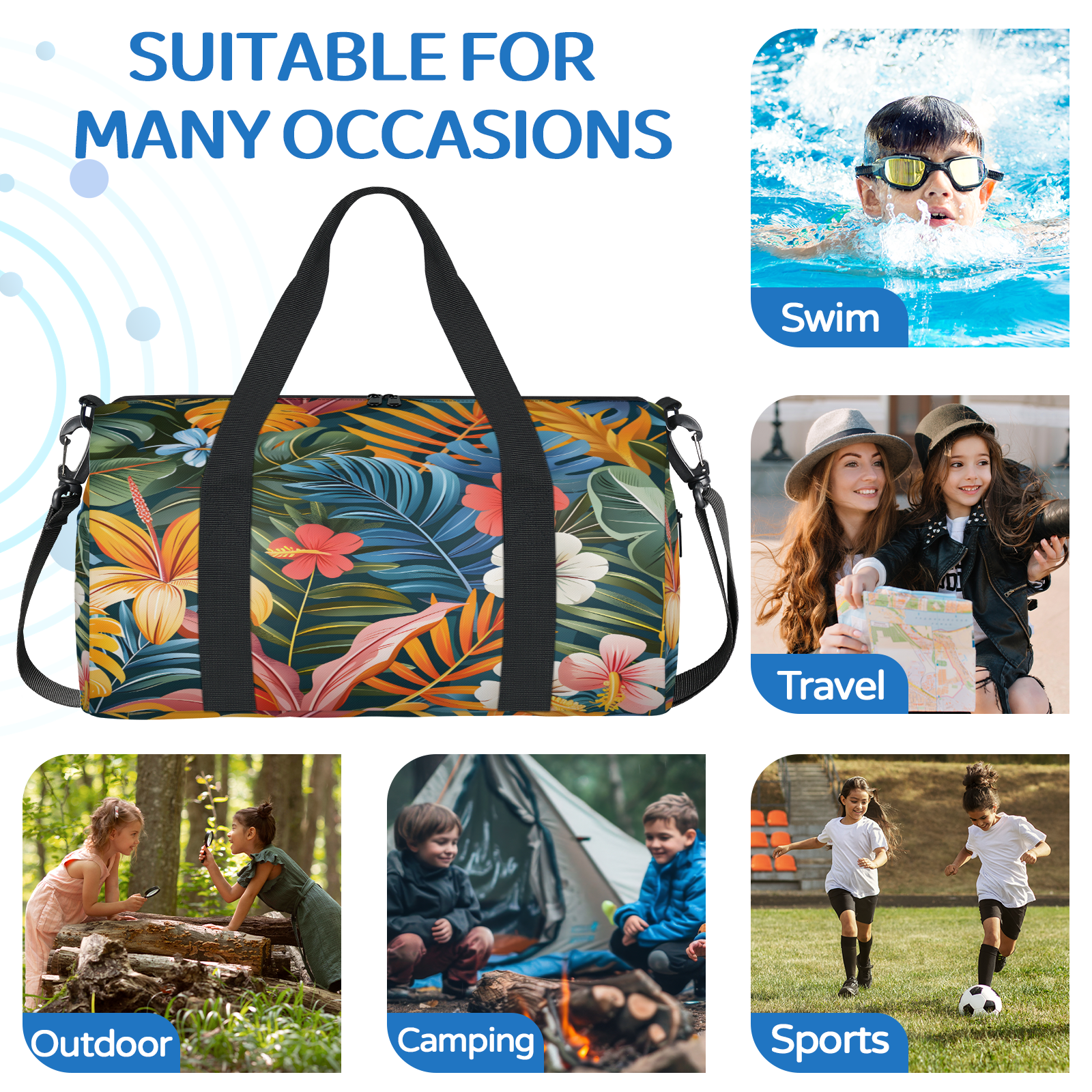 Herdesigns Tropical Plant Leaf Gym Bag for Women, Duffle Bag for Travel Sport, Palm Leaves Lightweight Waterproof Carry on Weekender Dance Yoga Workout Bags