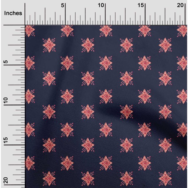 oneOone Cotton Flex Fabric Floral Block Printed Fabric 1 Yard 40 Inch Wide