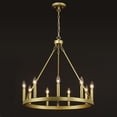 thumbnail image 3 of ACROMA  9-light Modern Farmhouse Wagon Wheel Chandelier for Dining room - 24 inches Satin Gold Satin, Matte Gold, Brass, Painted, 3 of 5