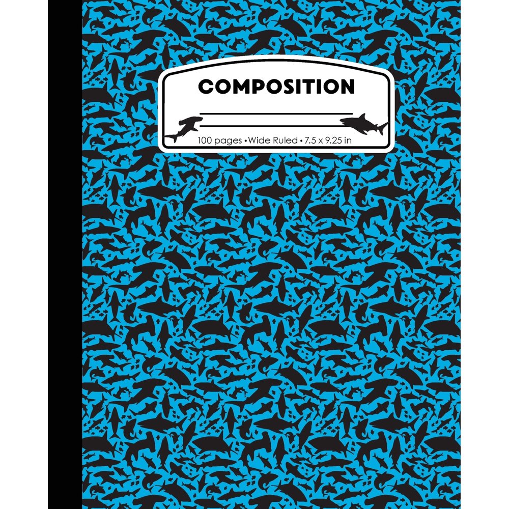 Composition Shark Light Blue Marble Composition Notebook Wide Ruled 7.