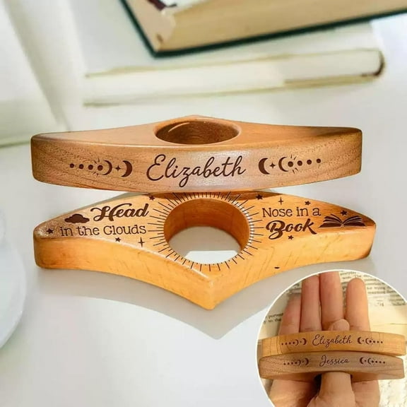 Wrappiness Book Page Holder – Just One More Page, Personalized Custom Wooden Thumb Bookmark for Readers, Engraved Beech or Walnut Wood Gift for Book Lovers and Bibliophiles