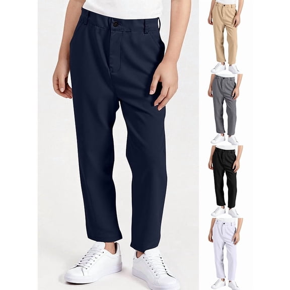 Afuyipoi Boys Dress Pants Wrinkle Resistant Flat Front Elastic Waist School Uniform Trousers Size 3-17 Years Navy Size 5