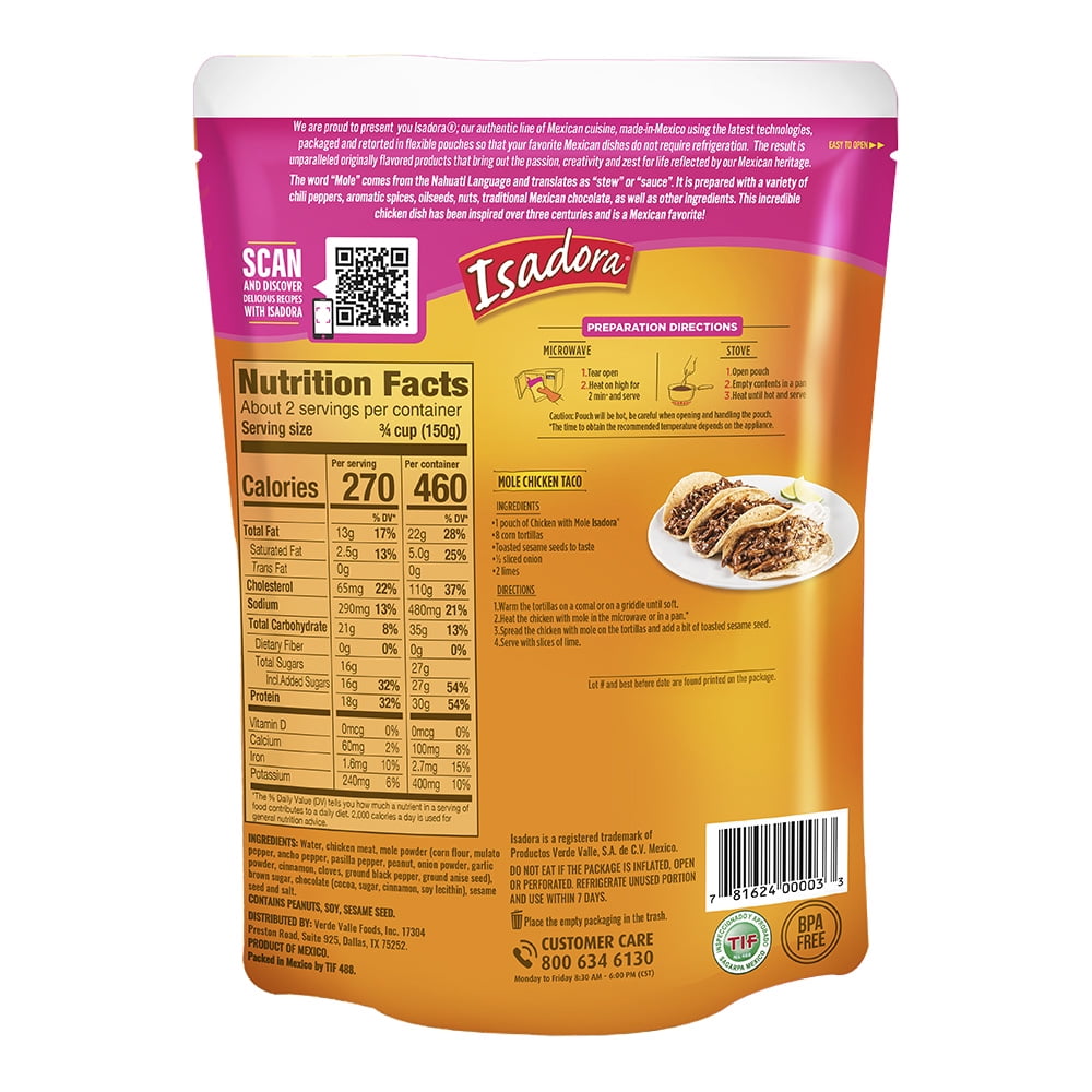 (8 pack) Isadora Chicken with Mole Sauce, 28 oz