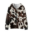 thumbnail image 4 of Uorisanigo Zip Up Hoodies Long Sleeve Hooded Jacket Oversized Brown Black Cow Print Sweatshirt with Pockets Casual School Athletic Sweatshirt Hoodie Spring Fall Outwear, 4 of 8