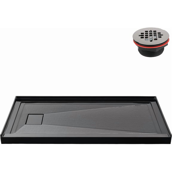 Streamline GB-2617-472-BL 72 in. x 36 in. Alcove Acrylic Shower Base in Glossy Black With Left Drain, Drain Included