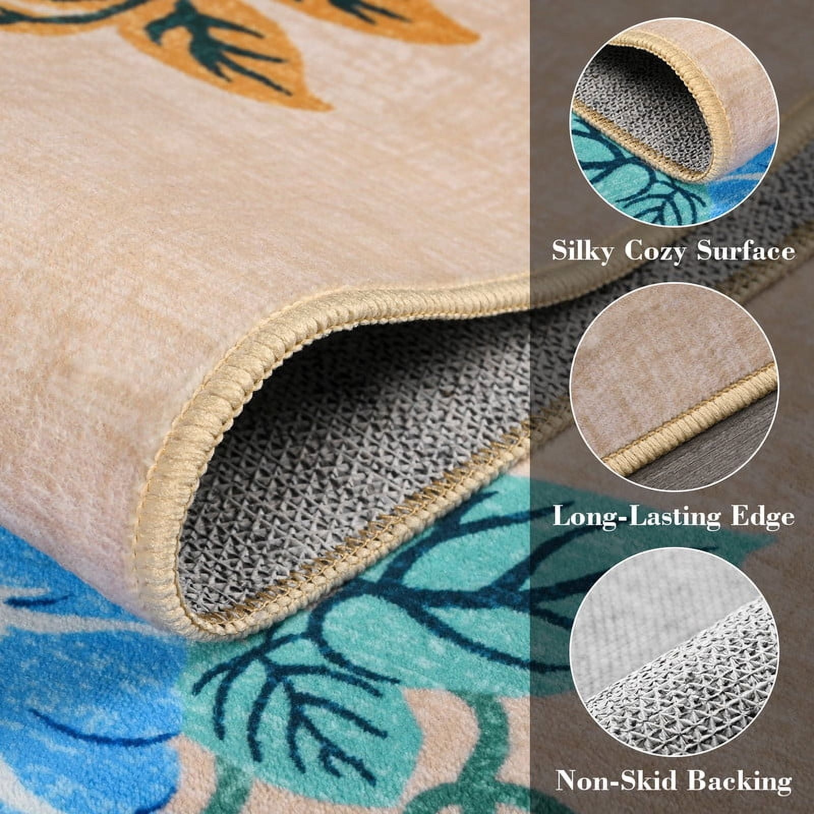 Jamfeel Rugs for Living Room Classic Boho Floral Print Floor Carpets Soft Low Pile Non-slip Washable Area Rug 6'x9' Beige