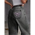 thumbnail image 3 of Pantalones vaqueros bordados con lazo for mujer Y2k, pierna recta, pantalones vaqueros de cintura alta, pantalones largos sueltos, pantalones adelgazantes, 3 of 7