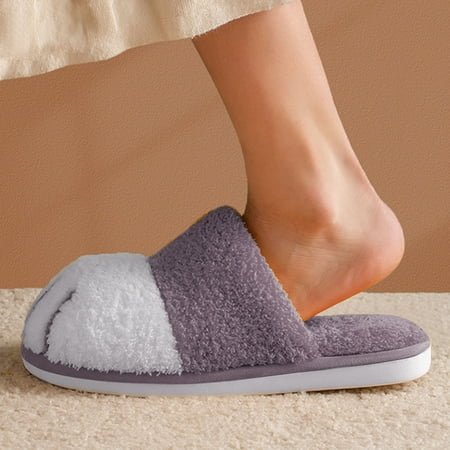 

FITORON Womens Slippers- New Style Cotton Slippers Autumn and Winter Home Cartoon Plush Couple Warm Soft-Soled Slippers Gray 40-41