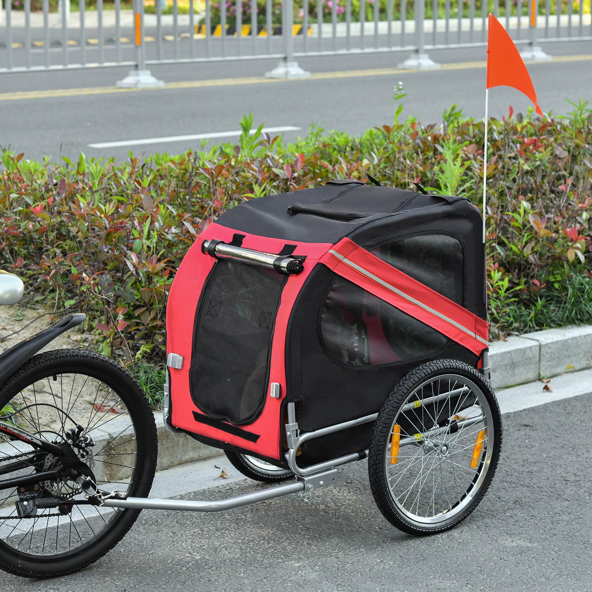 Dog Bike Trailer Pet Cart Bicycle Wagon Cargo Carrier Attachment for Travel with 3 Entrances Large Wheels for Off-Road & Mesh Screen