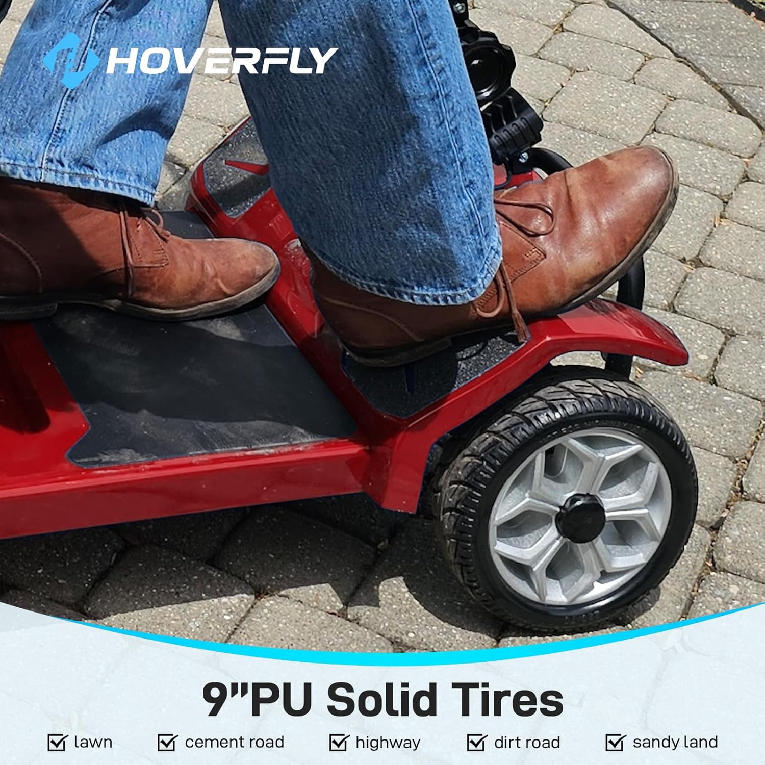 Hoverfly T4 Electric Mobility Scooter for Seniors, 4 Wheels, 330 lbs Capacity, Basket & LED Lights, Red