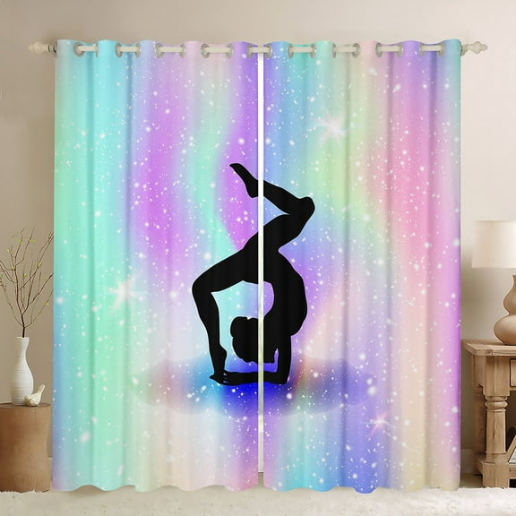 Space Star Glitter Curtains, Gymnastics Blackout Curtains Gymnast Gifts, Gymnastics Lover Curtains & Drapes 38"Wx45"L Tie Dye Starry Sky Window Curtains Rainbow Room Decor, Purple Teal
