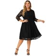 thumbnail image 4 of Vestido de talla grande para mujer, elegante, hasta la rodilla, sexy, con bordado floral, vestidos de encaje Negro 3X Unique Bargains Vestido, 4 of 7
