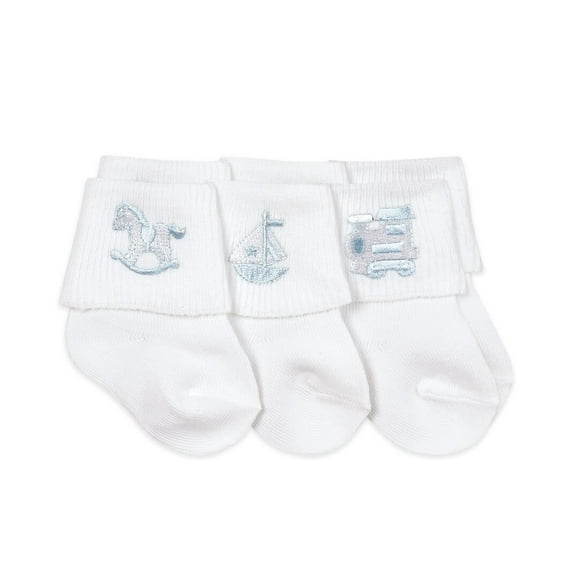 Jefferies Socks Baby Boys Applique Embroidered Cotton Turn Cuff Socks 3 Pair Pack