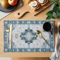 Abstract Boho Placemats Set of 12, Vintage Blue White Botanical Texture ...