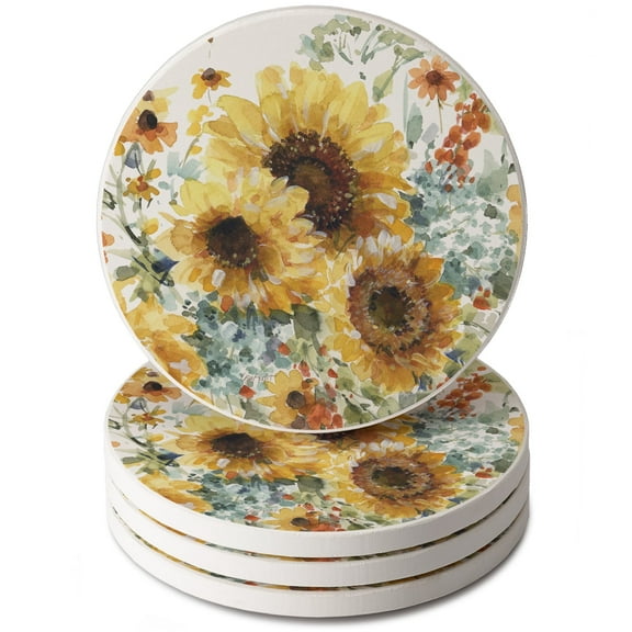 Thirstystone "Sunflowers Forever" 4-Pack Round Absorbent Stone Coasters