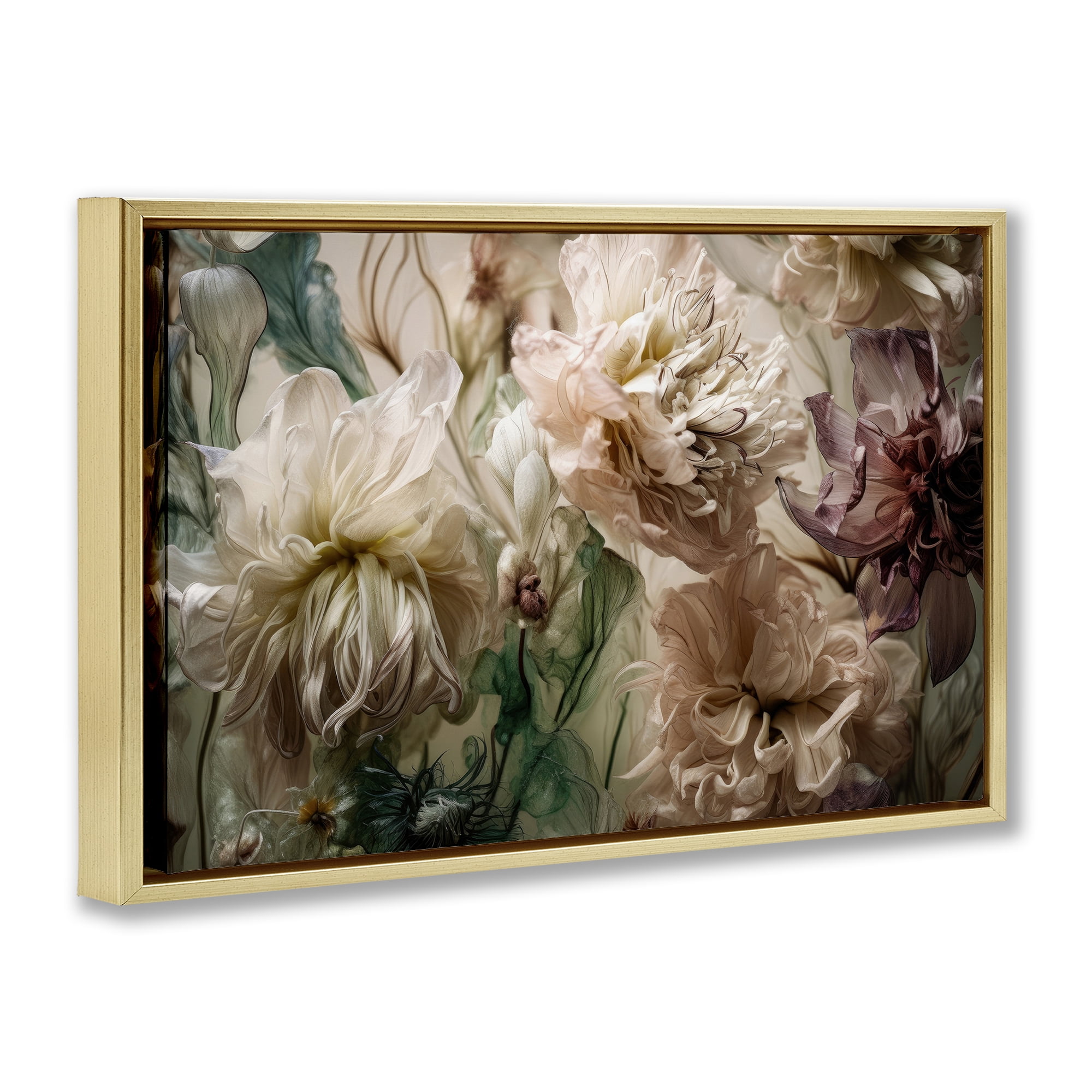 Stupell Industries Blush Toned Flowers Plants & Flowers Painting Gold Floater Framed Canvas Art Print Wall Art, 25 x 17