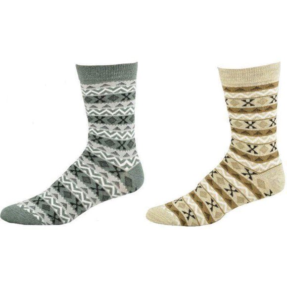 Sierra Socks Acrylic Fairisle Pattern Women's 2 Pair Pack Socks W5819 (Socks Size 9-11, Fits Shoe Size 6-10, Lt. Brown/Gray)