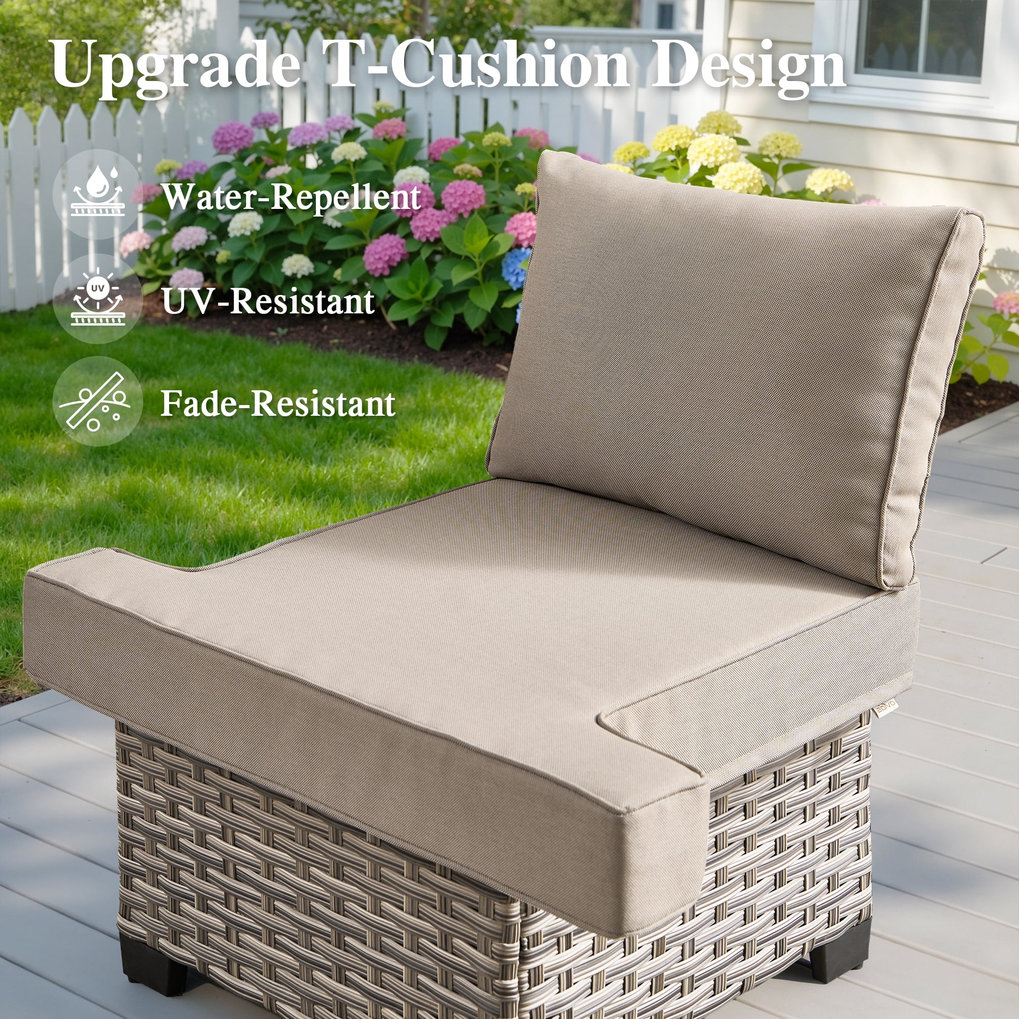 Ovios 6-Piece Outdoor Patio Furniture Set with Solar-Powered Lighted Coffee Table, All-Weather Wicker L-Shaped Sectional Sofa, Beige