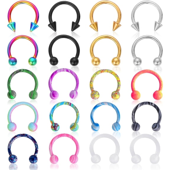 20Pcs Horseshoe Rings Surgical Steel 16G Nose Septum Rings Piercing Jewelry Cartilage Helix Tragus Earring Hoop Lip Horseshoe Piercing Retainer for Women Men