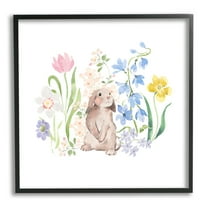 Stupell Industries Spring Flowers & Rabbit Animals & Insects Painting Black Framed Art Print Wall Art, 17 x 17
