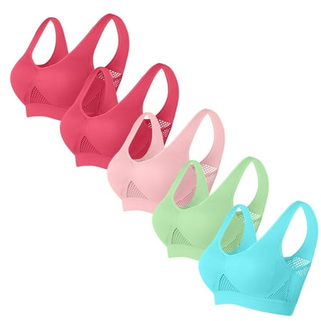 Elvqul Womens Bras Wireless 5 Pack Bralette Red Underwear Breathable Nylon Push-Up Bras