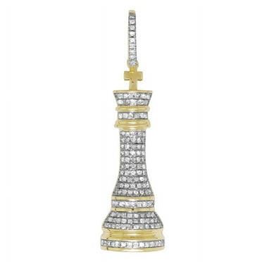 10K Yellow Gold Chess King Genuine Diamond Pendant Charm .50ct 1.5"