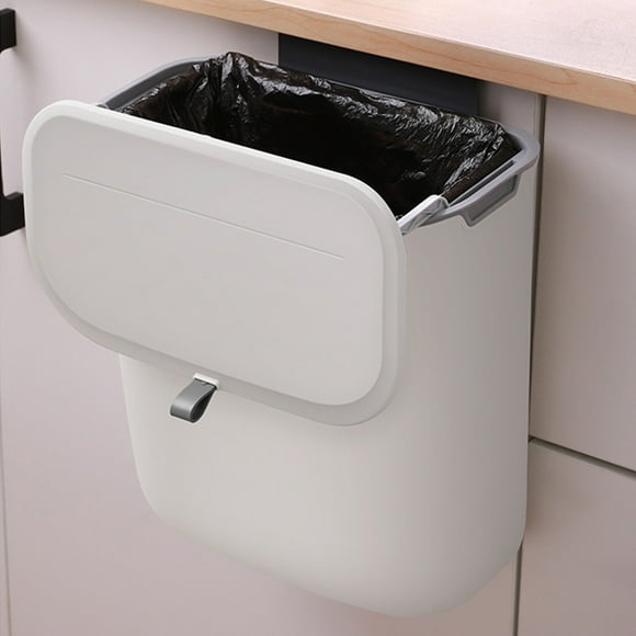 Suncoda Garbage Can, Cleaning Supplies Household Kitchen Trash Can Cabinet Door Hanging No Punch Plastic Bin with Lid Bathroom Stickable Garbage Can Hanging with Lid Odorless