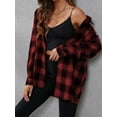 thumbnail image 3 of MORTTIC Women's Buffalo Plaid Button-Down Shirt, Long Sleeve Shacket Top, Casual Plaid Blouse for Fall & Winter, Red, M, 3 of 5