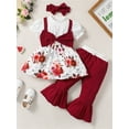 thumbnail image 2 of Seyurigaoka Toddler Girls 3Pcs Fall Outfits Long/Short Sleeve Patchwork Tops + Flare Pants + Bowknot Headband Set, 2 of 9