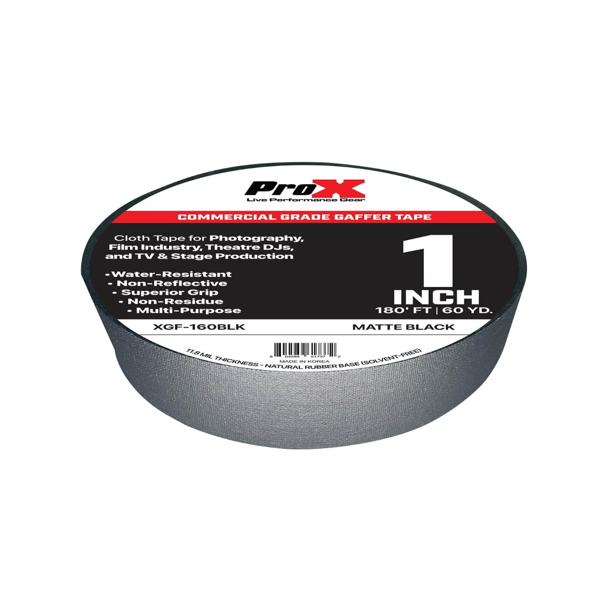ProX XGF-160BLK 180FT 1" Black Commercial Grade Matte Gaffer Tape 4 Package