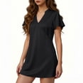 thumbnail image 2 of POIUYTR Women Summer Satin Silk Shift Dress Casual V Neck Short Sleeve Mini Dresses Business Solid Color Outfits, 2 of 4