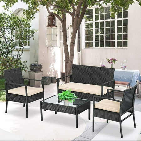 Wicker Patio Furniture 4 Piece Patio Set Chairs Wicker Sofa Outdoor