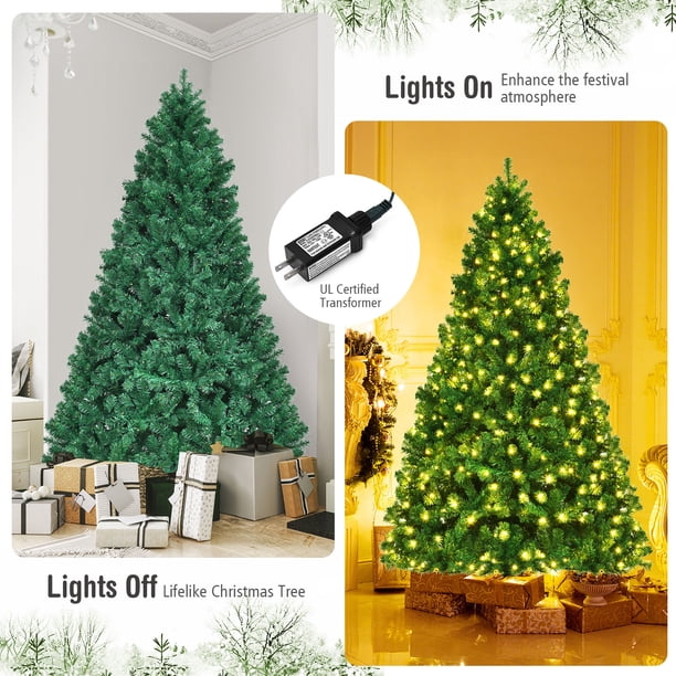Gymax 7.5FT Pre-Lit Christmas Tree Hinged Artificial Tree w/ Metal