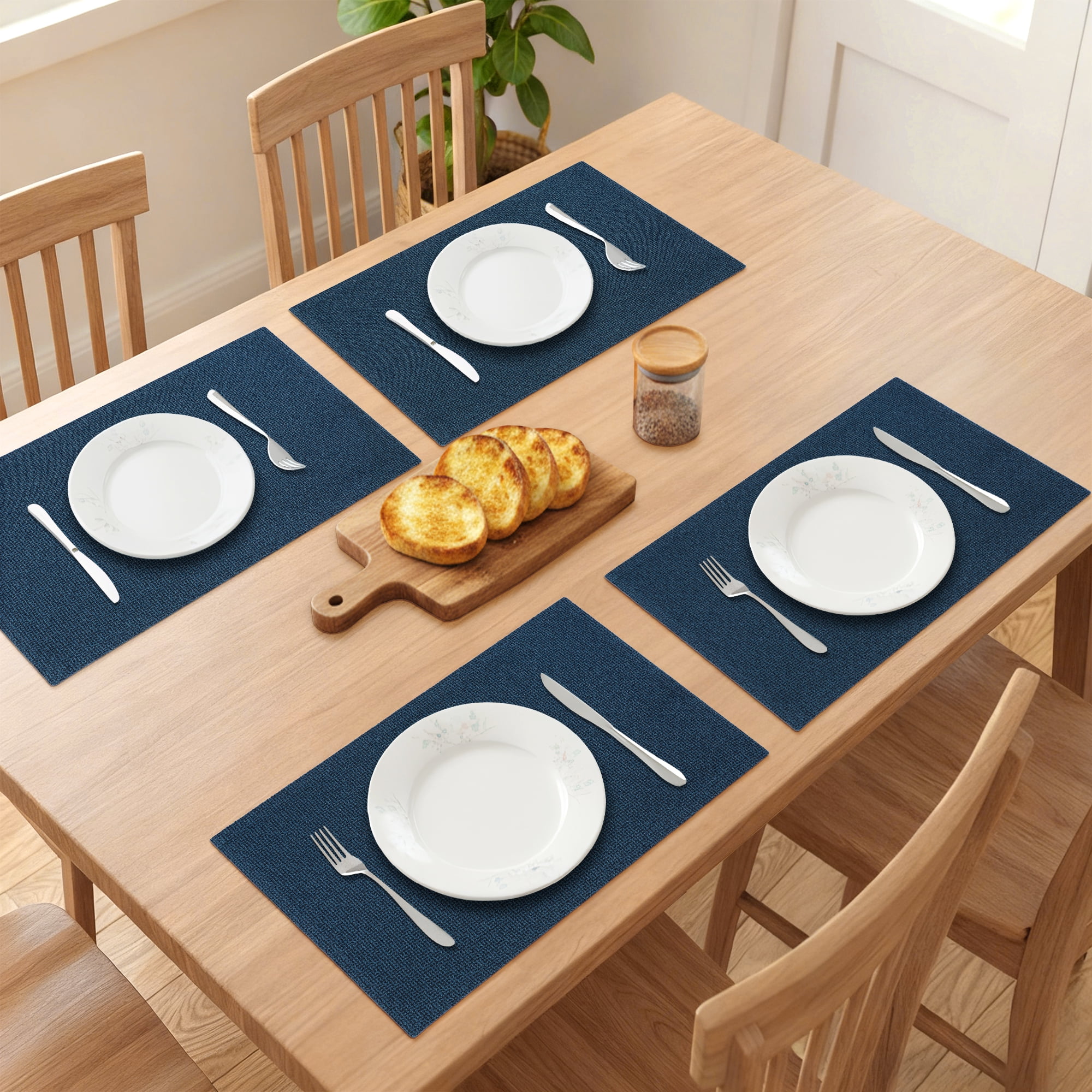 Unique Bargains Cotton and Linen 4Pcs Rustic Table Mats Royal Blue 18.1x11.8inch