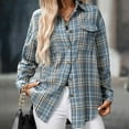 thumbnail image 5 of Atogsazn Women's Plaid Flannel Shirts Casual Long Sleeve Button Down Shrit Spring Fall Outfit Fashion Blue S, 5 of 8