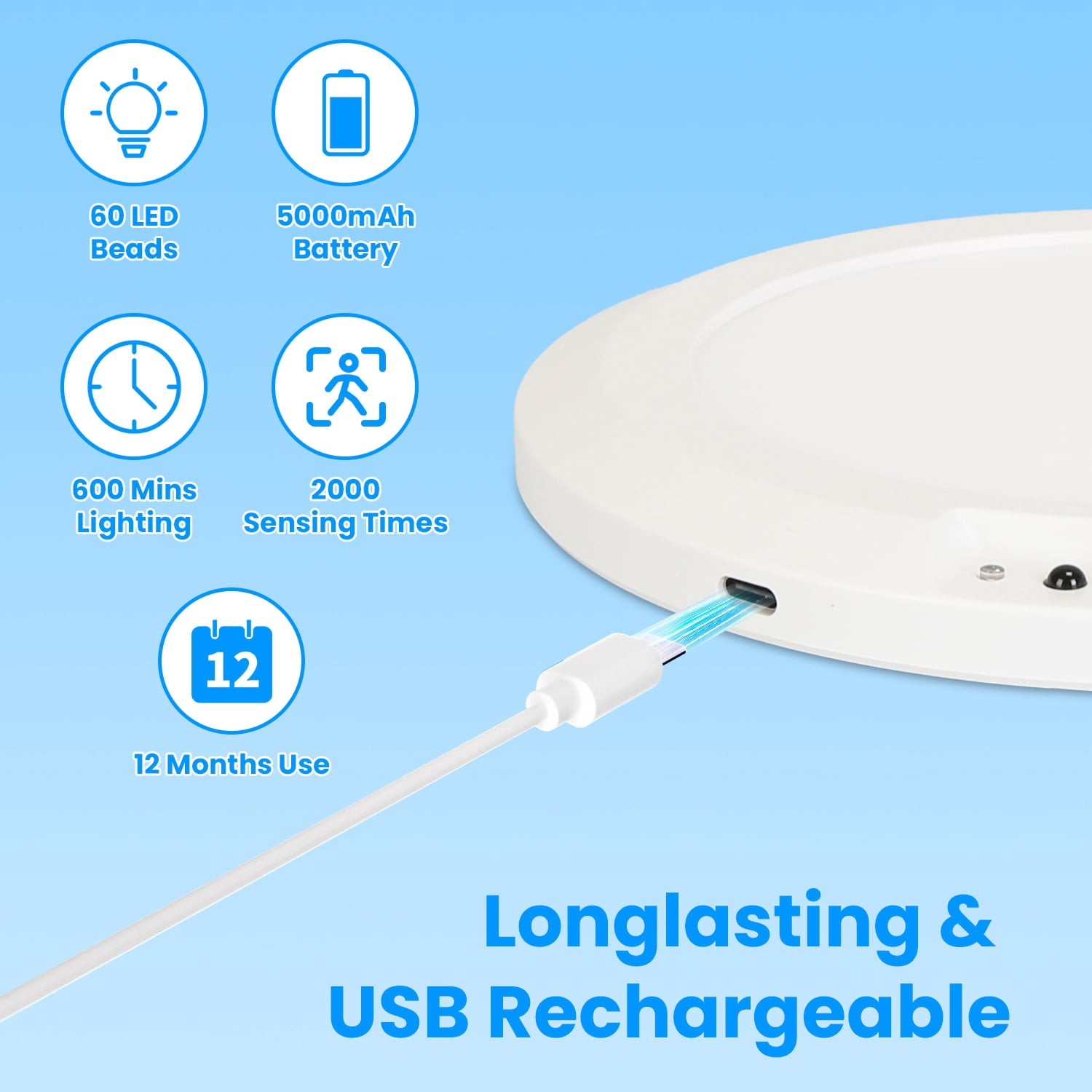 USB Rechargeable Motion Sensor Ceiling Light, Magnetic Mount LED Closet Light 3 Color Temp 4 Brightness 5 Timer PIR Sensor with Remote for Hallway Pantry Stairs