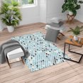 thumbnail image 1 of Geometric Turkish Area Rug, Abstract ZigZag Hexagon Vivid and Dark Color Hue Tone Intensity Art Print, Soft Carpet for Living Room Decor with Distressed Look, 2.6' x 5', Pale Blue, by Ambesonne, 1 of 4