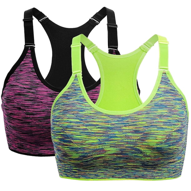 Pack de 2 sujetadores deportivos de alto impacto para mujer - Camiseta sin costuras para yoga y running con tirantes ajustables (tallas S-XL)