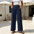 thumbnail image 2 of hlysgo Palazzo Pants for Women with Pockets Casual Smocked Waist Wide Leg Pant Summer Loose Beach Vacation Trousers Navy,M, 2 of 6