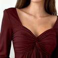 thumbnail image 5 of Long Sleeve Babydoll Tops for Women Sweetheart Neckline Peplum Tops Petite Knotted Wrap V Neck Shirts Wine XL, 5 of 6